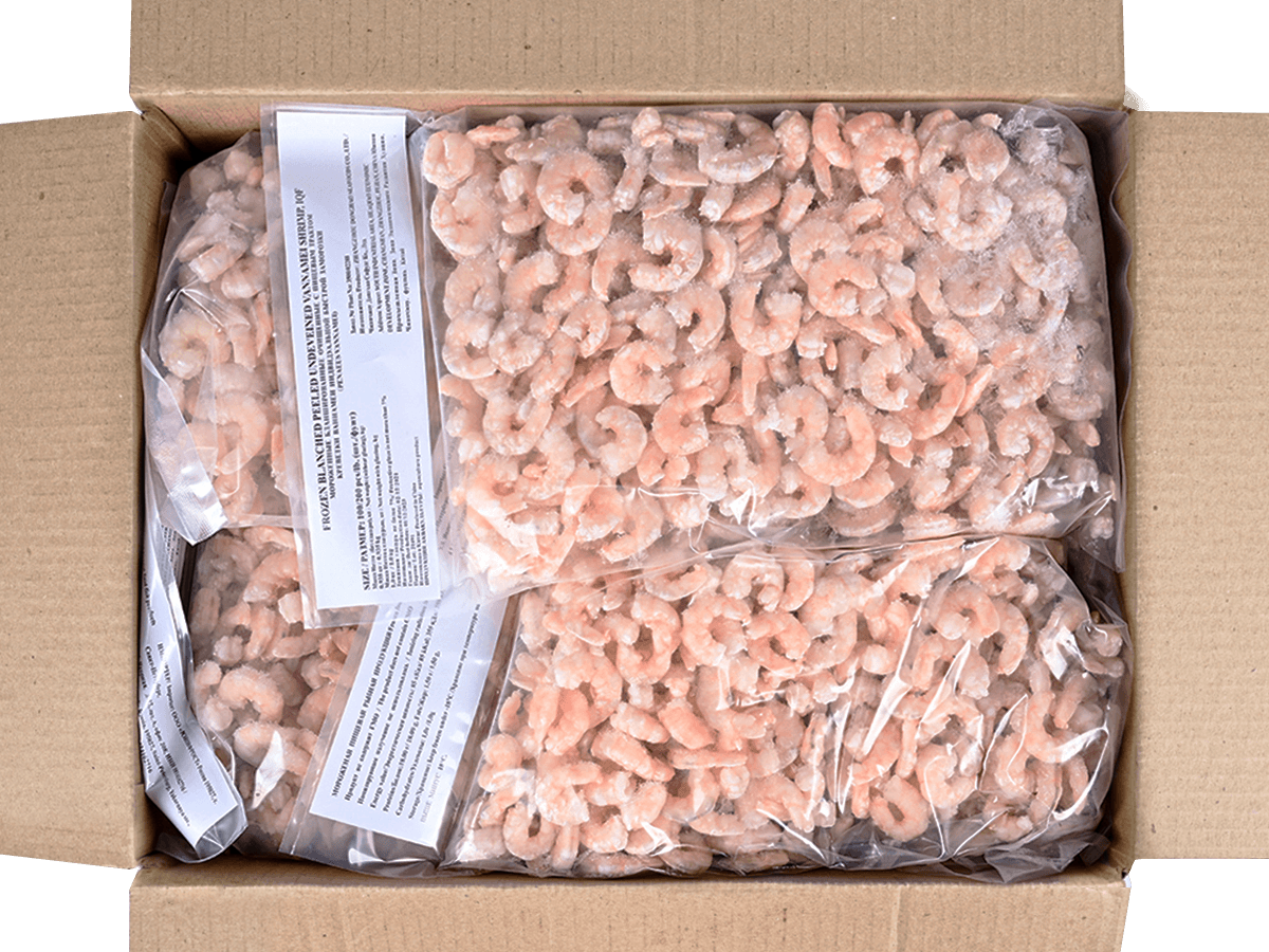 Креветка ваннамей бланш. очищ. с веной 100/200, IQF 1кг 