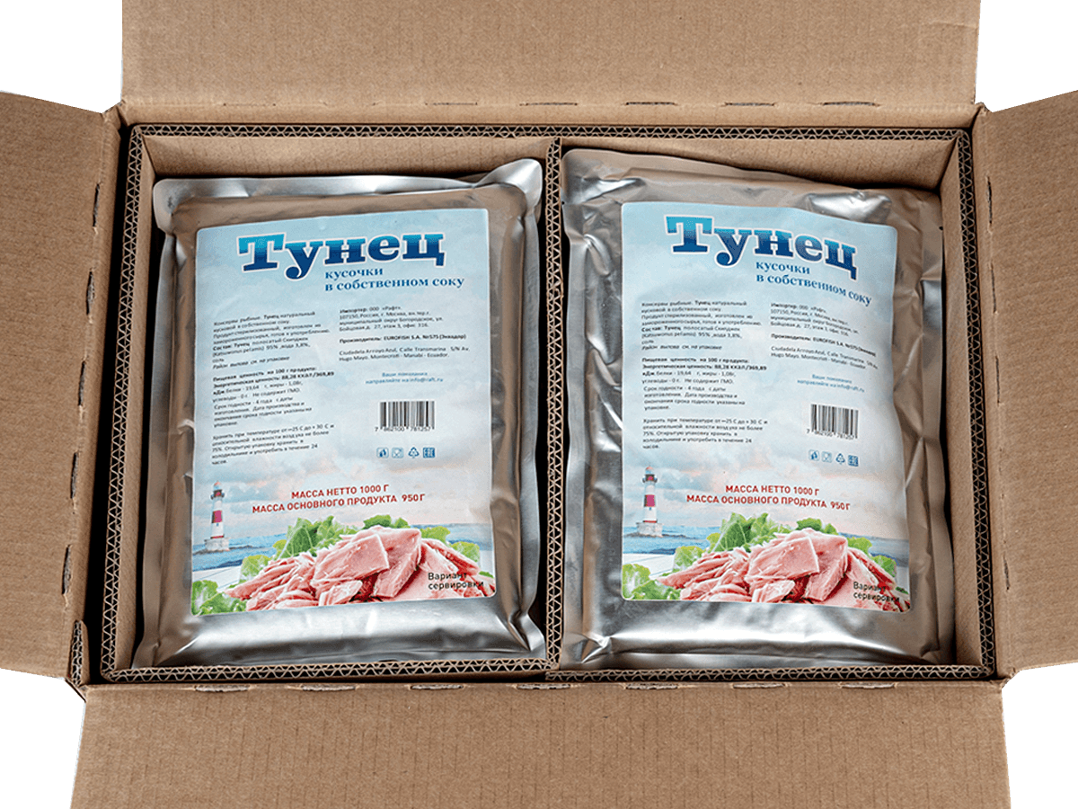 Тунец кусочки филе в с/с пауч 1кг, Эквадор