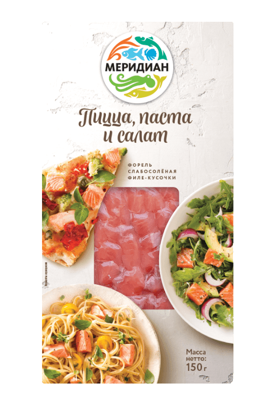 Форель филе-кусочки слабосоленая пицца, паста и салат