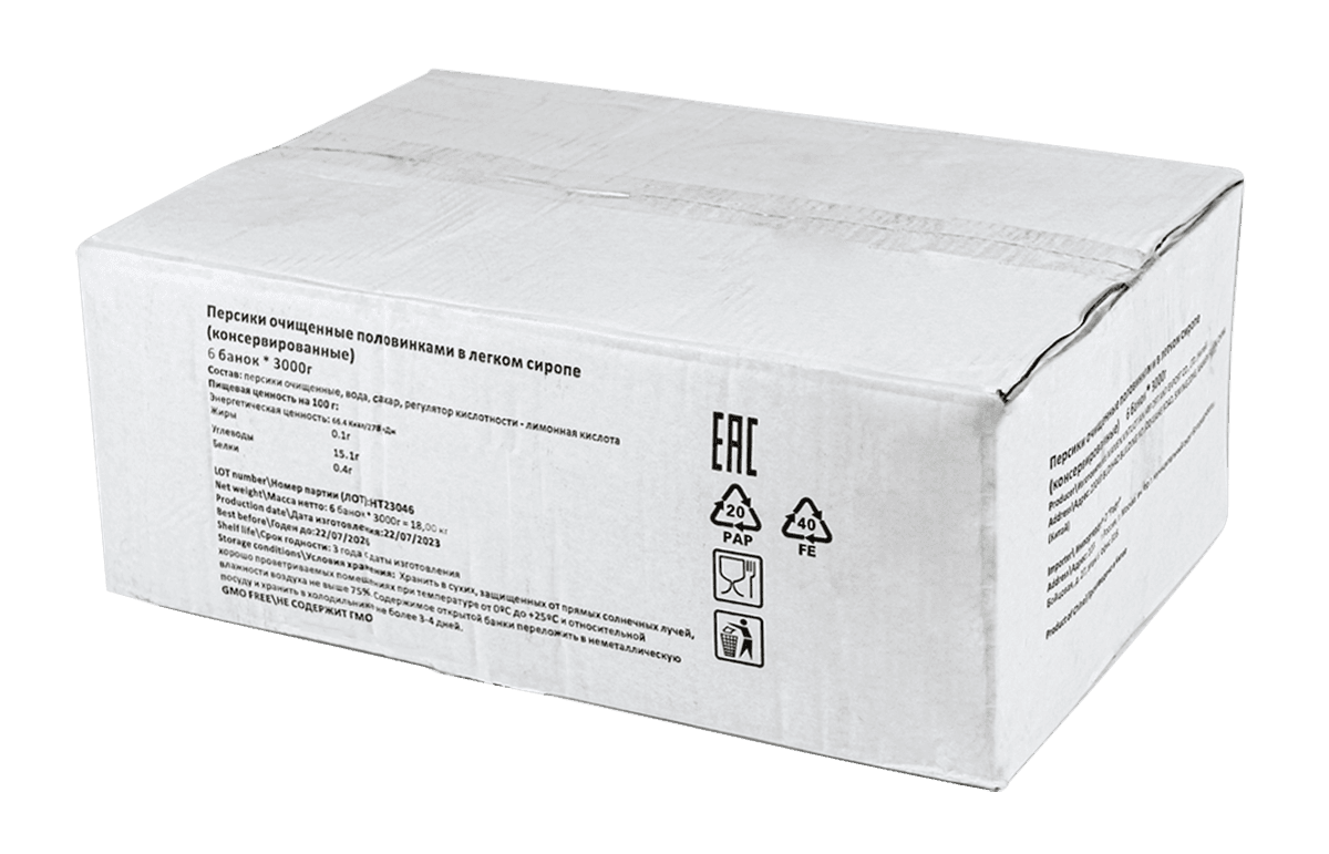 Персики половинки 3кг, Китай