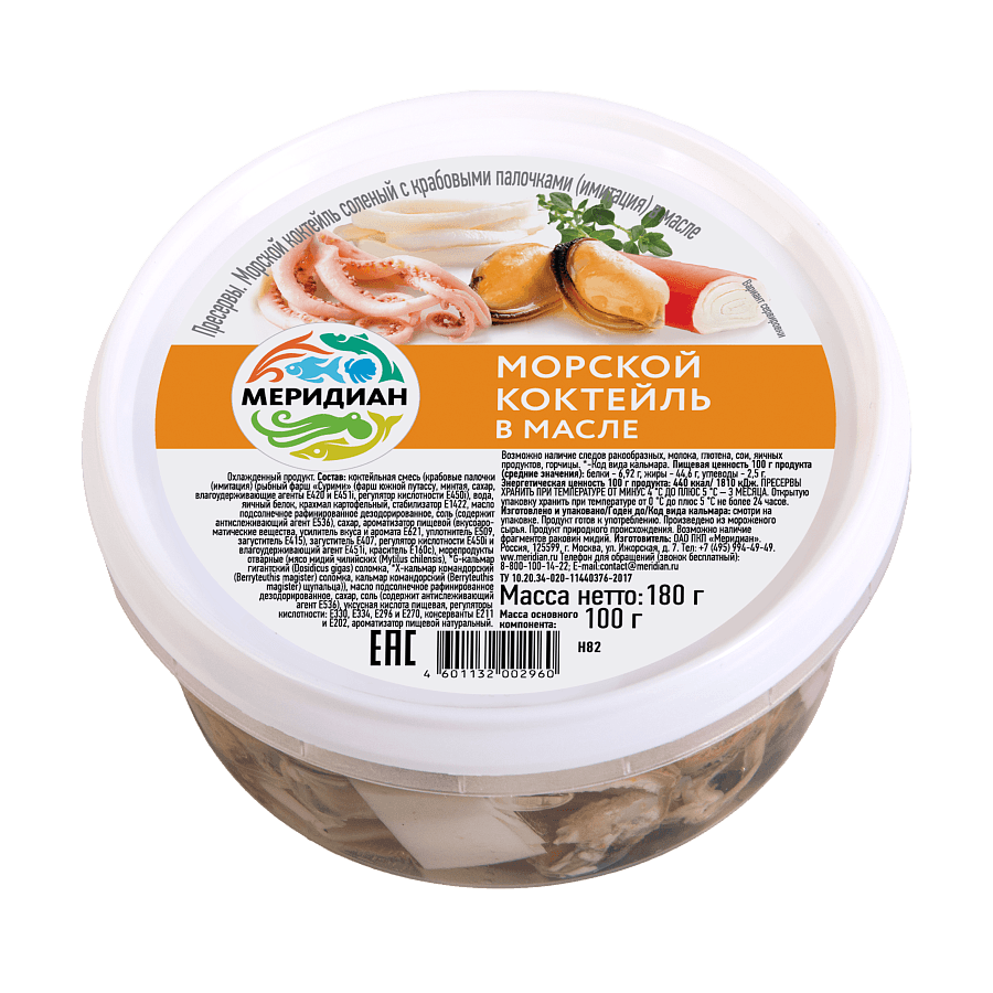 Морской коктейль с крабовыми палочками в масле