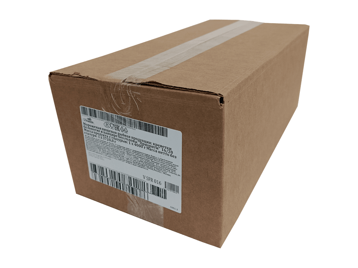 Королевские креветки  без головы в панцире 16/20 с/м IQF, 4 кг