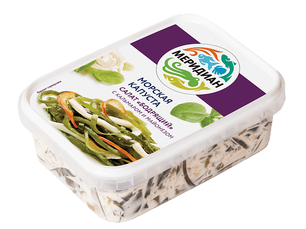 Салат из морской капусты с кальмаром в майонезе бодрящий