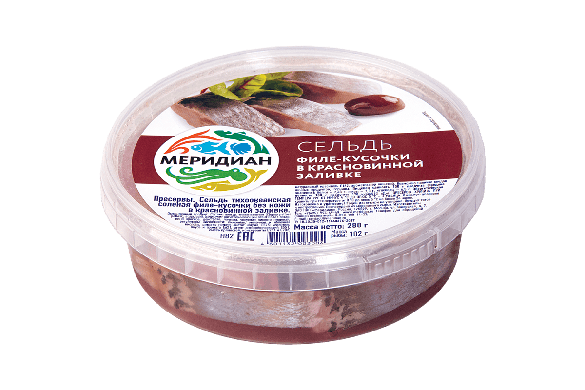 Сельдь филе-кусочки в красновинной заливке