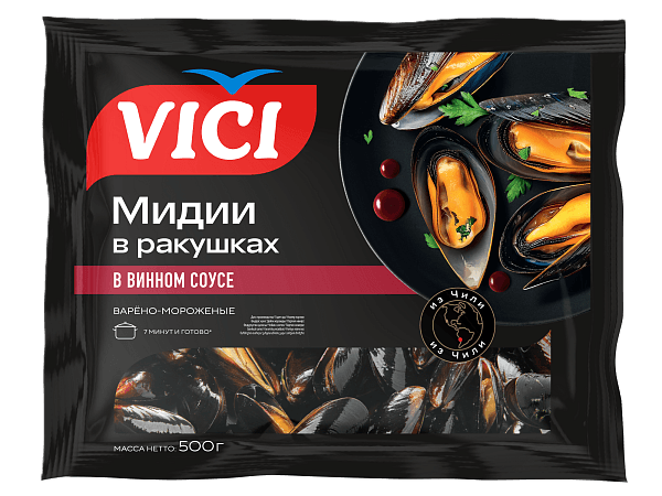 Мидии в ракушках в винном соусе 