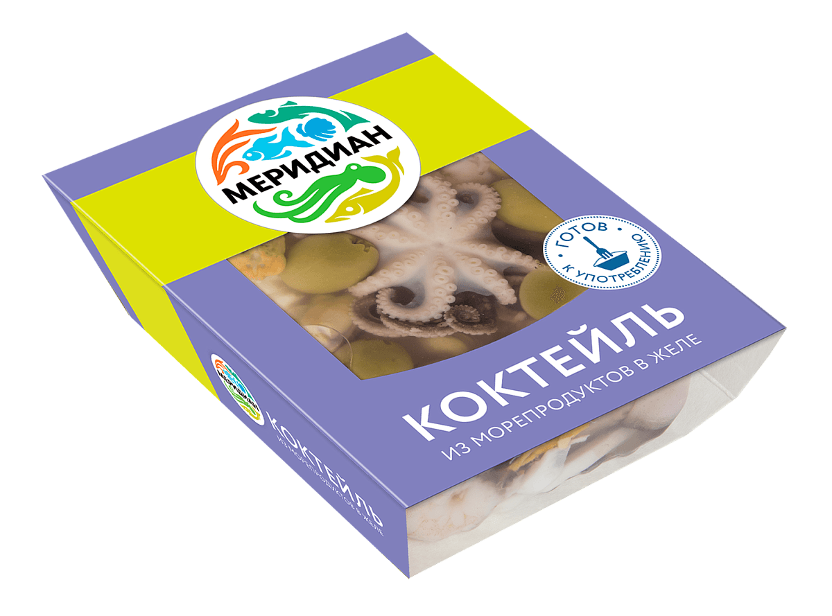 Коктейль из морепродуктов отварной в желе с оливками