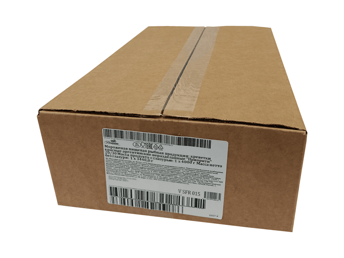 Креветки аргентинские в панцире 20/30 с/м IQF, 4 кг