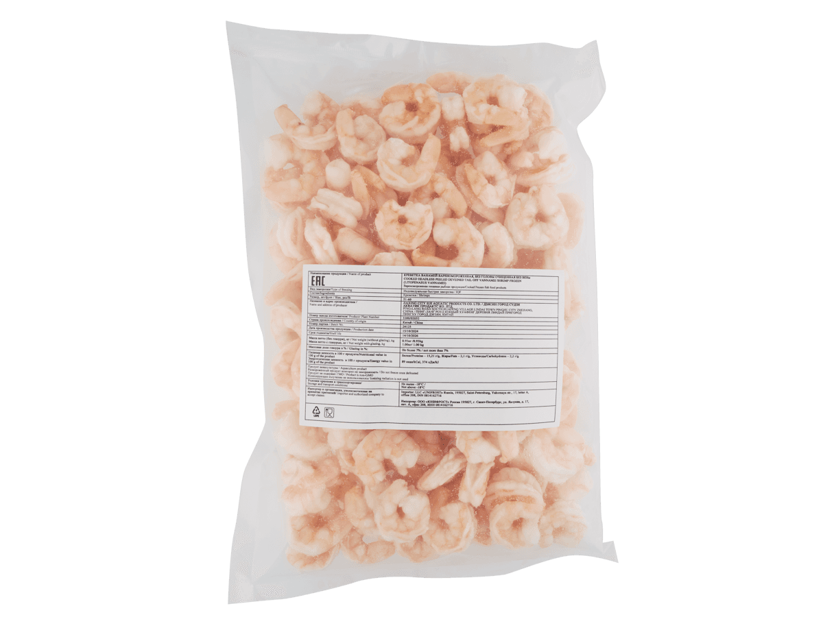 Креветка ваннамей в/м очищ. без вены 51/60, IQF 1кг, Китай