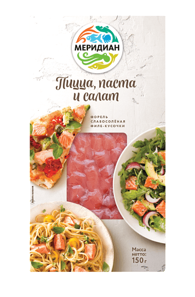 Форель филе-кусочки слабосоленая пицца, паста и салат